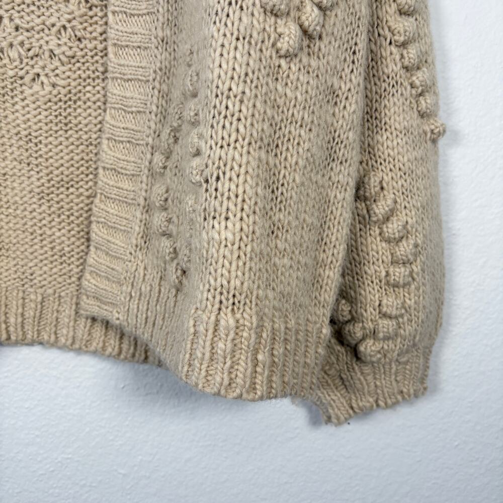 Lucky Brand Cream Open Front Chunky Diamond Knit Bobble Cardigan Sweater - Picture 6 of 9